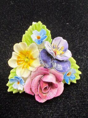 Vintage Dorothy Ann Bone China Painted Floral Brooch